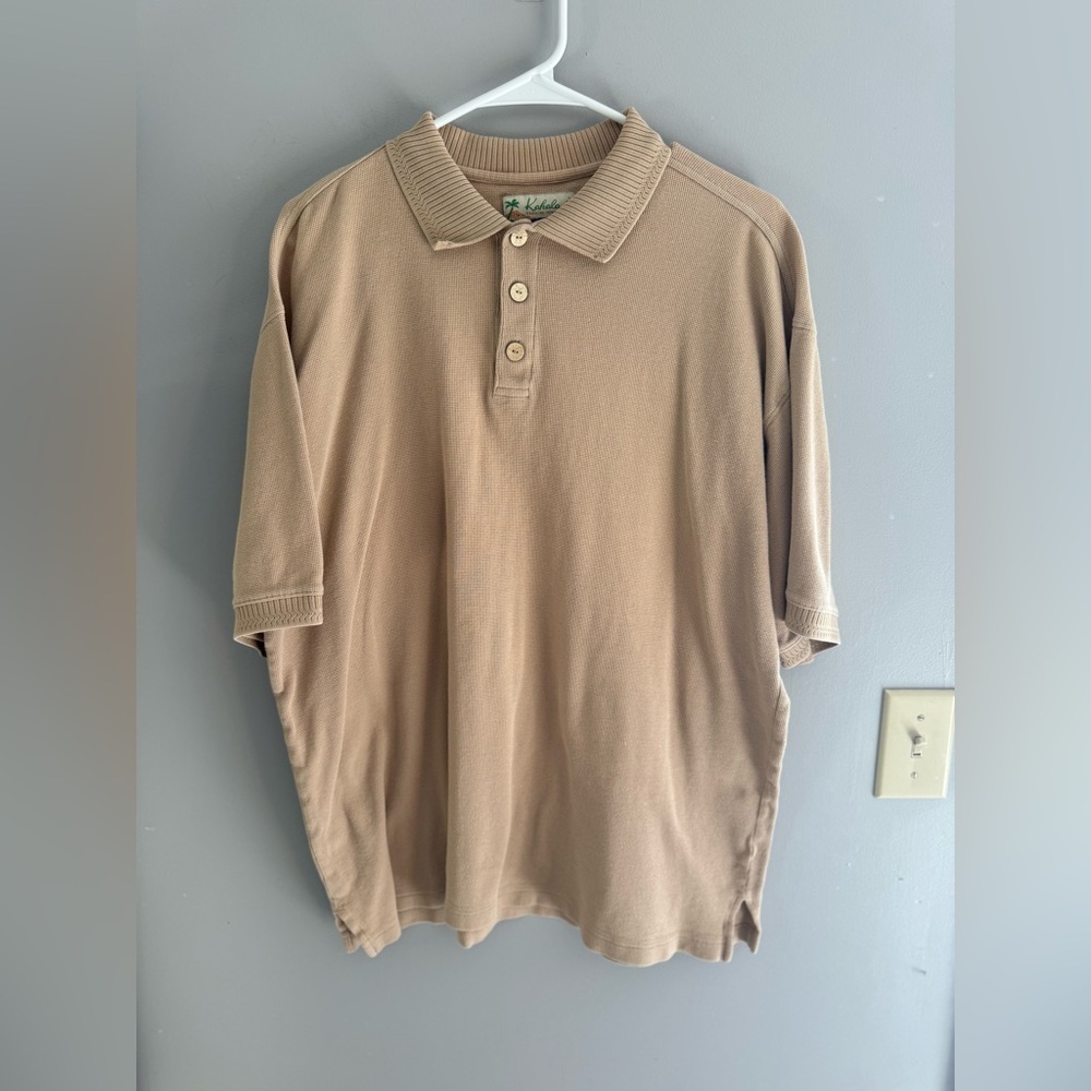 Kahala Hawaiian Islands Men’s Beige Collared Polo SZ L Short Sleeve Textured
